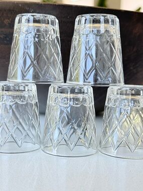 Vintage Federal Glass Diamond Shot Glass Set 5 MCM Barware